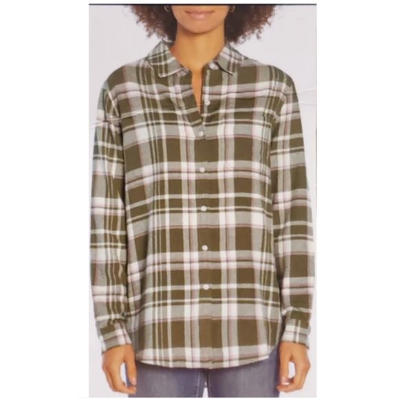 Gap Women's Boyfriend Flannel Top Button Up Size XS Piper Green NWT - Picture 4 of 7